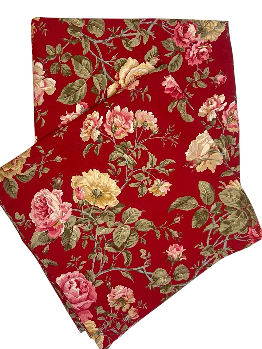 2 Waverly Ballad Bouquet Curtains Panels Floral Lined Red Rod Pocket 40”x 87”